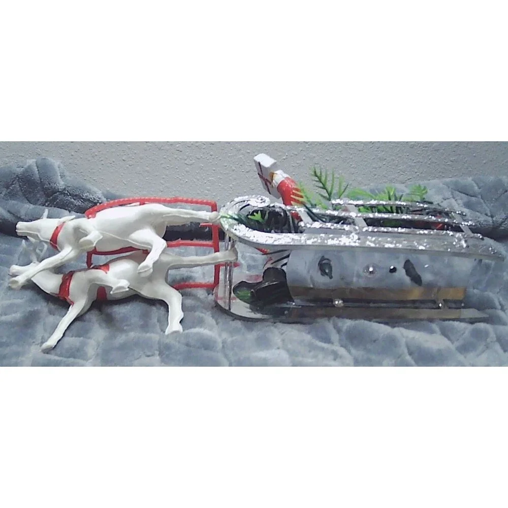 1960s/70s Plastic Xmas Kitsch Blow Mold, Santa, Sleigh & Reindeer, Holiday Decor